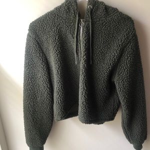 Green cotton on crop top hoodie size M